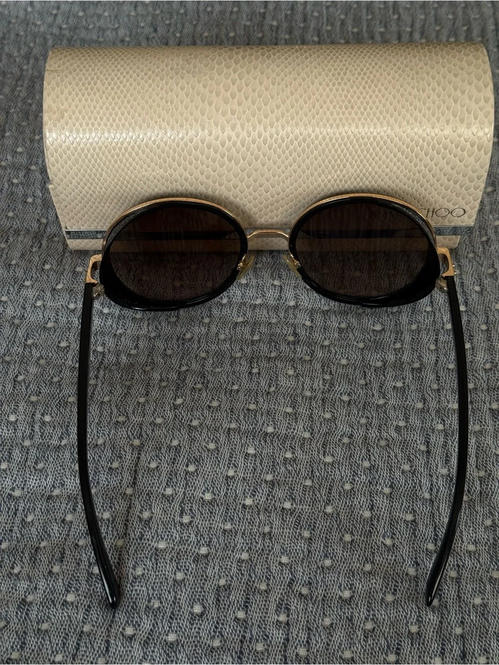 Jimmy Choo Andie Black and Gold Round Sunglasses